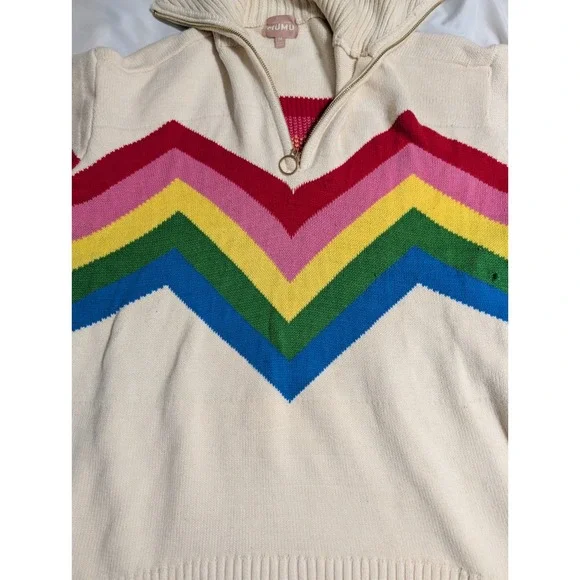 Show Me Your Mumu‎ Weston Rainbow Chevron Knit Sweater Half Zip Womens Medium - Picture 7 of 12